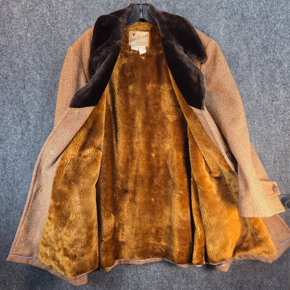 Vintage Wool Herringbone Coat Faux Fur Lined Western‎ Ranch Barn Jacket Size 44 - Picture 9 of 16